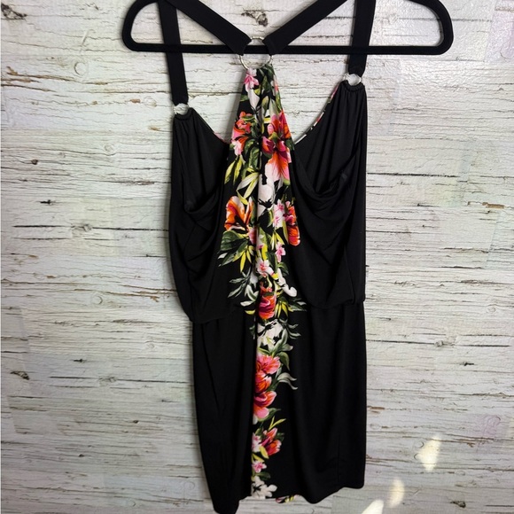 White House Black Market Black Dress with Pink and White Floral size medium - Picture 6 of 7